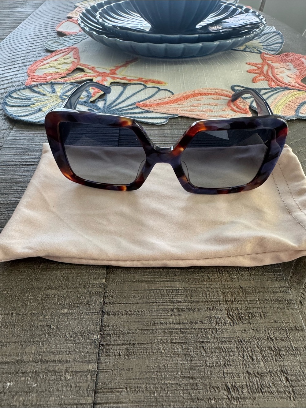 Tory Burch Tortoiseshell Oversized Square Sunglasses - Brown/Black/Blue